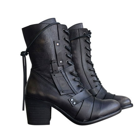 

Women s Shoes Laceing Mid Heel Rivets Zipper Fashion Shoes Mid Leather Boots