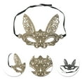 thumbnail image 3 of Unique Bargains Halloween Christmas 1 Pc Lace Long-Ear Bunny Half Face Party Mask for Masquerade Party Gold Tone Lace, 3 of 5