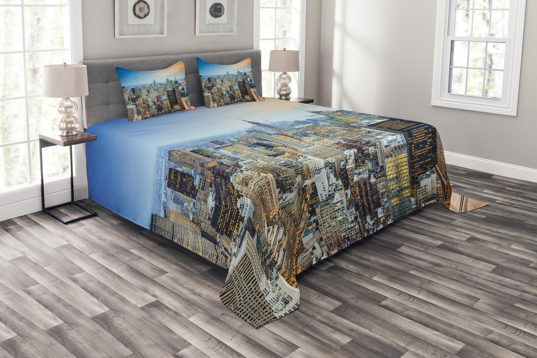 American Bedspread Set King Size, New York City Aerial with Skyscrapers