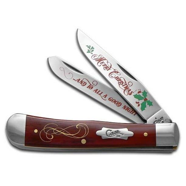 Case xx Merry Christmas Smooth Red Bone Trapper Stainless Pocket Knife