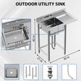 thumbnail image 5 of Luku Stainless Steel Single Bowl Sink, NSF Commercial Restaurant Kitchen Sink Set with Workbench, Freestanding Sink for Kitchen, Bar, Garage, Backyard (36 in), 5 of 8
