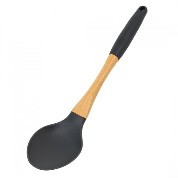 Beille Grey Silicone Spoon Soft Grip Ergonomic Wooden Handle 13 Inch Utensil