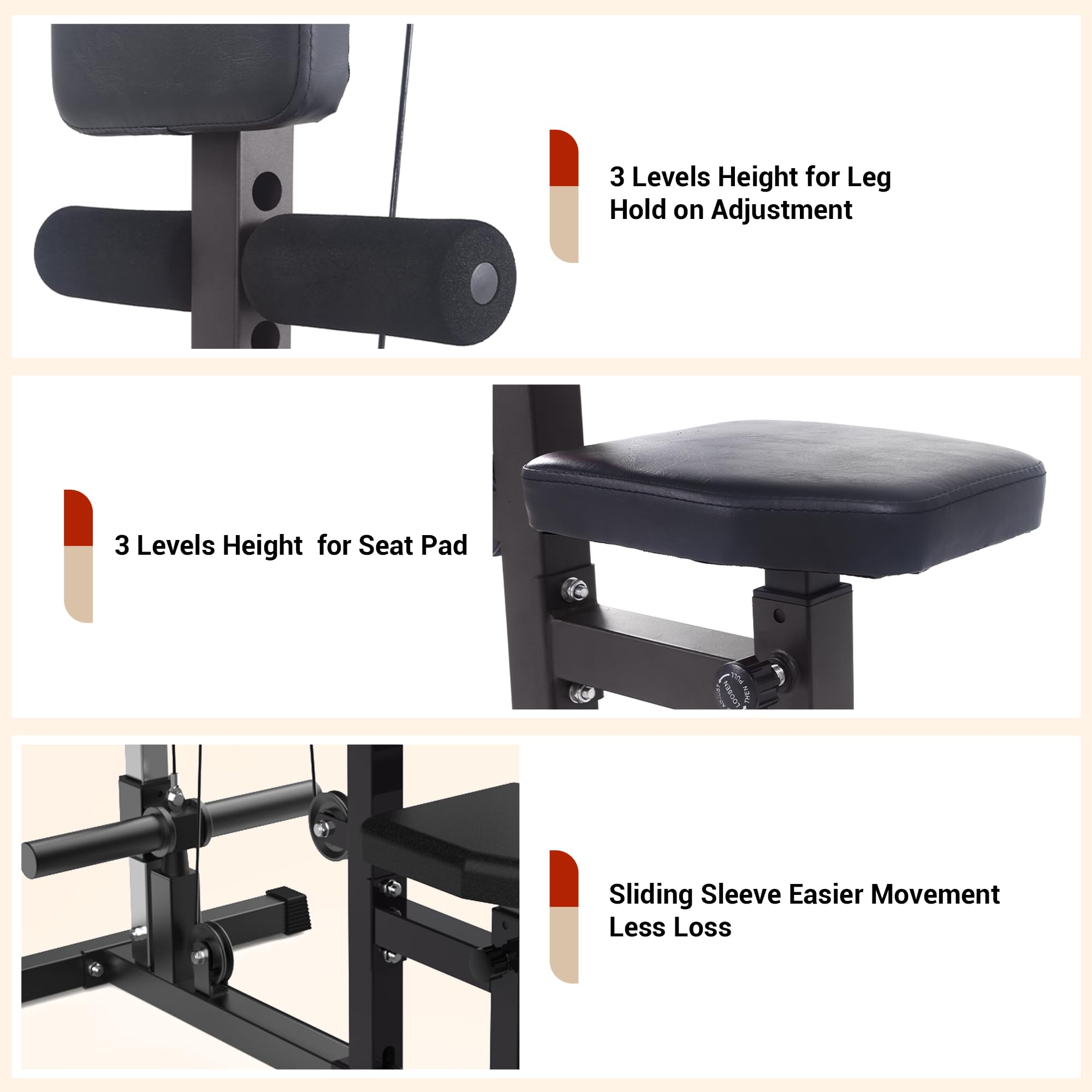 QinaQin Lat Pulldown Trainer with High and Low Pulley Stations, Multi-Functional Cable Trainer with Adjustable Leg Support, Suitable for Full-Body Training and Back Exercises In Home Gym