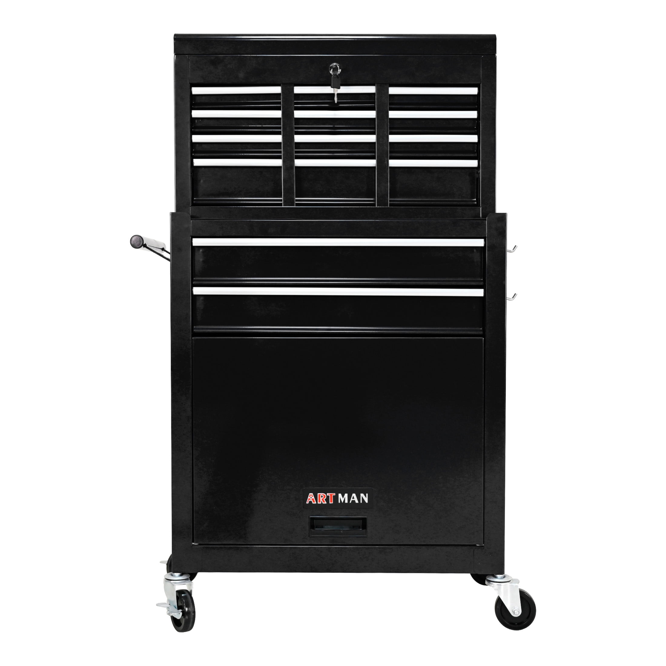 Noble House Heavy-Duty Rolling Tool Chest, 8-Drawer Steel Storage Box Organizer with Detachable Box, Black