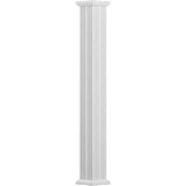 6" x 8' Endura-Aluminum Column, Square Shaft (For Post Wrap Installation), Non-Tapered, Fluted, Textured White Finish w/ Capital & Base