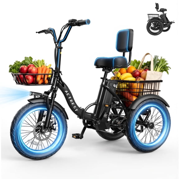 Actbest Electric Tricycle for Adults, 18" Folding Electric Trike, Peak 700W Motor 48V 10.4AH Etrike, 18MPH Up to 55 Miles 3-Wheel Electric Bike Black