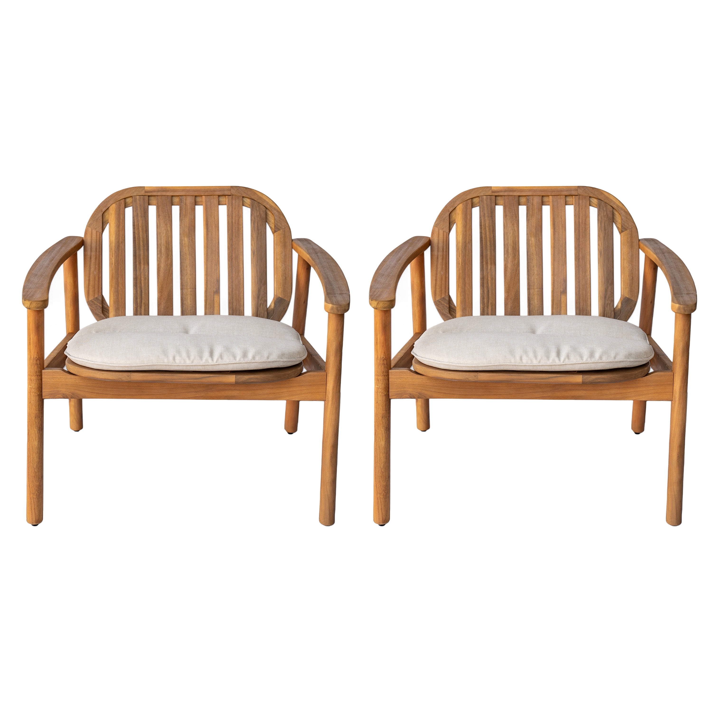 Acacia Wood Patio Club Chairs Set of 2 with Cushion for Garden Deck, Teak