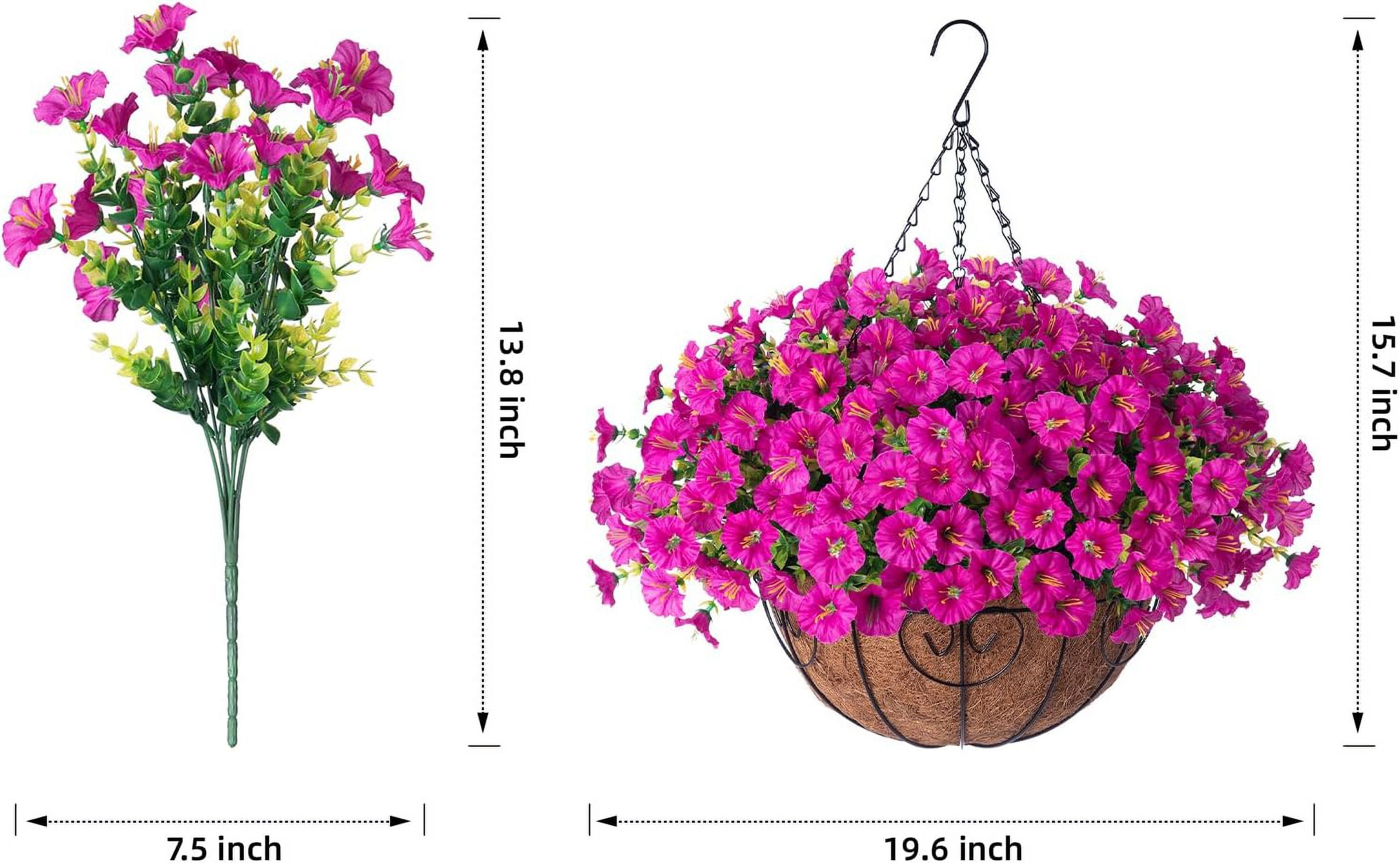 Artificial Fake Hanging Plants Flowers Basket for Outdoor Spring Summer Decoration, Faux Silk UV Sun Resistant Look Real Morning Glory Eucalyptus Fuchsia for Outside Porch Patio Balcony Home