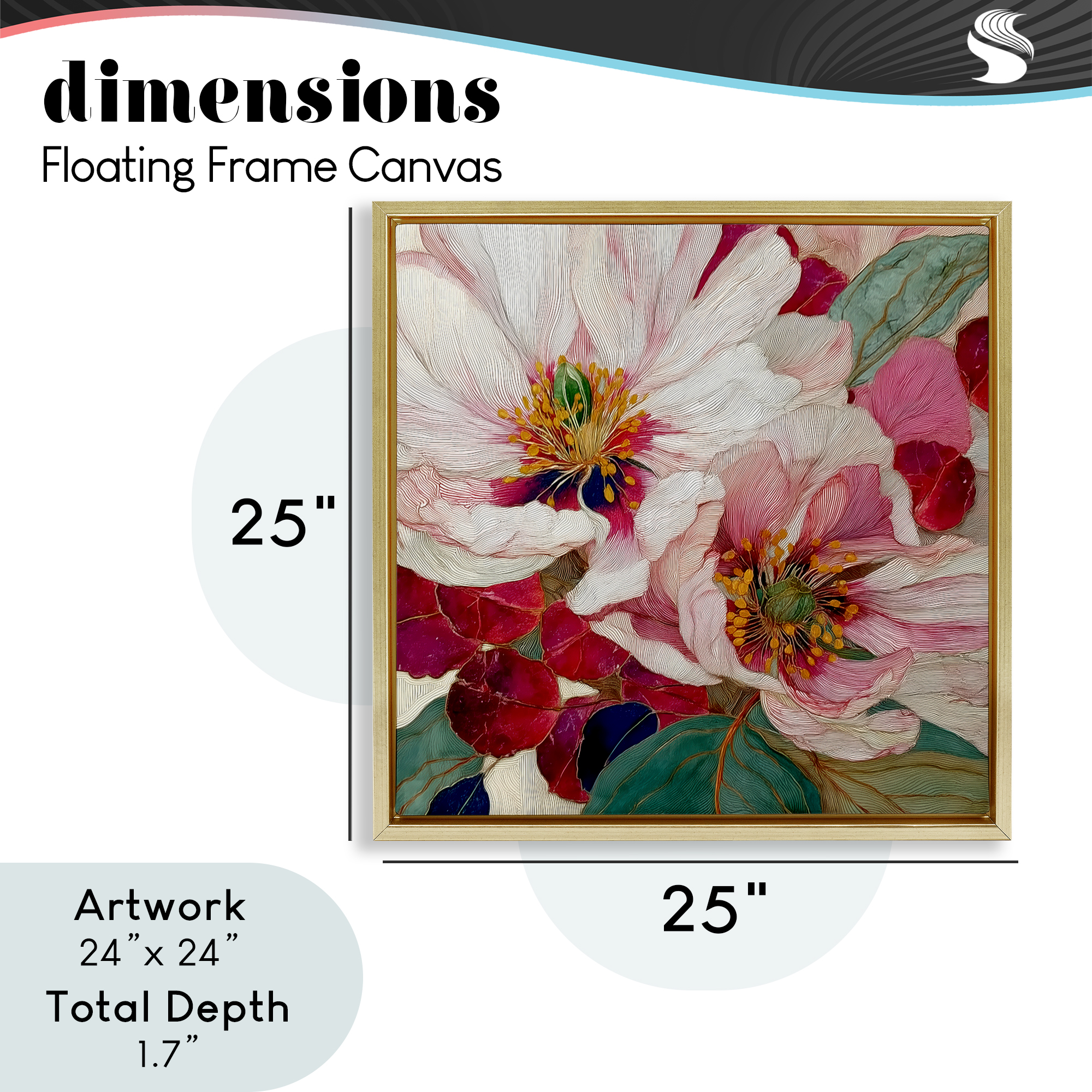 Cimarron Flowers Ornate Details Gold Framed Floater Canvas Wall Art, design by Annabelle Hall