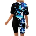 thumbnail image 4 of Summer Sets Women 2 Piece Outfits Print Short Sleeve Tops with Short Pants Running Yoga Sport Sets Blue Matching Sets L, 4 of 6
