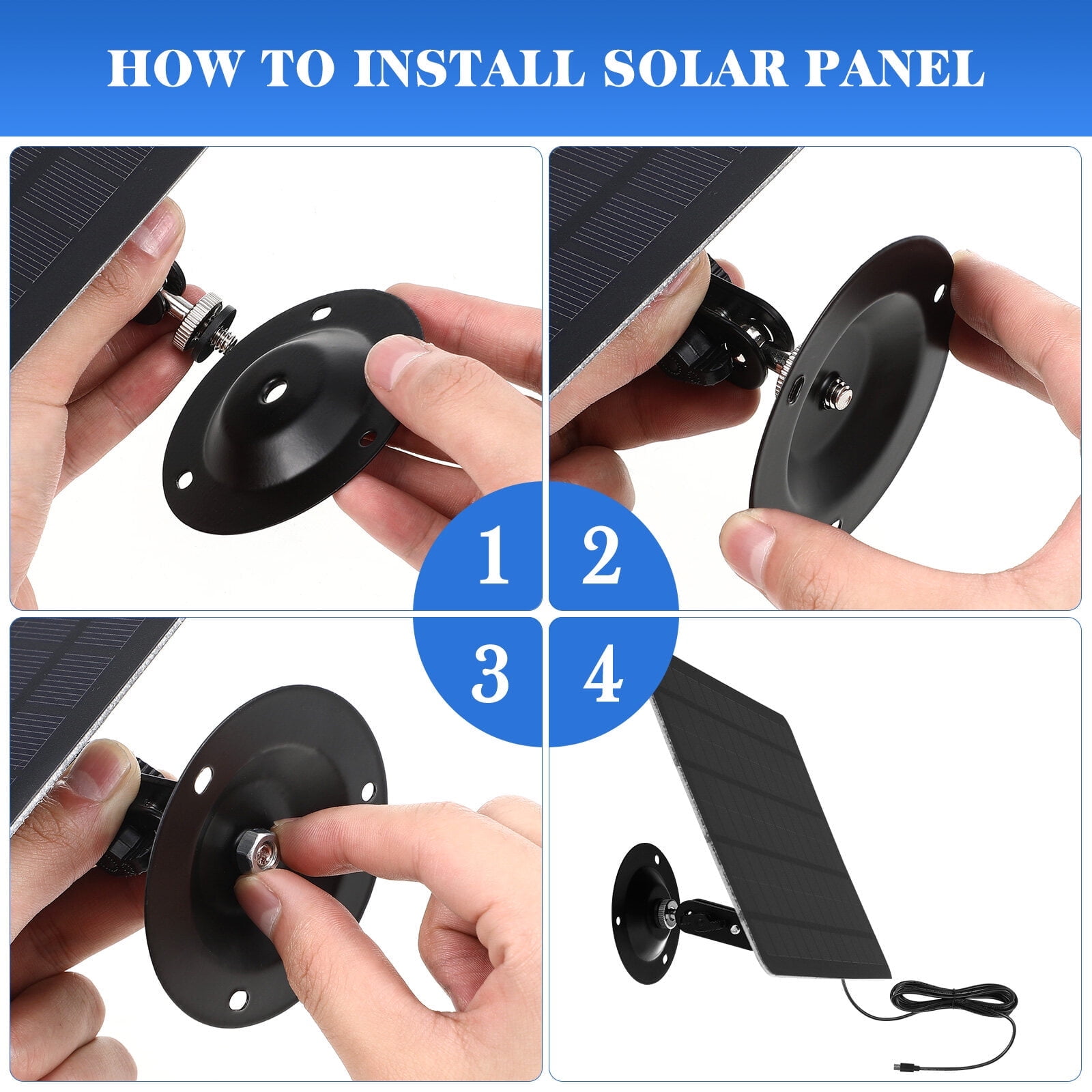 20W Solar Panel for Security Camera, Extra Long Charging Cable Solar Panel Charger, with USB Port, High-Efficiency Solar Power, 360?Adjustable Bracket, Weatherproof