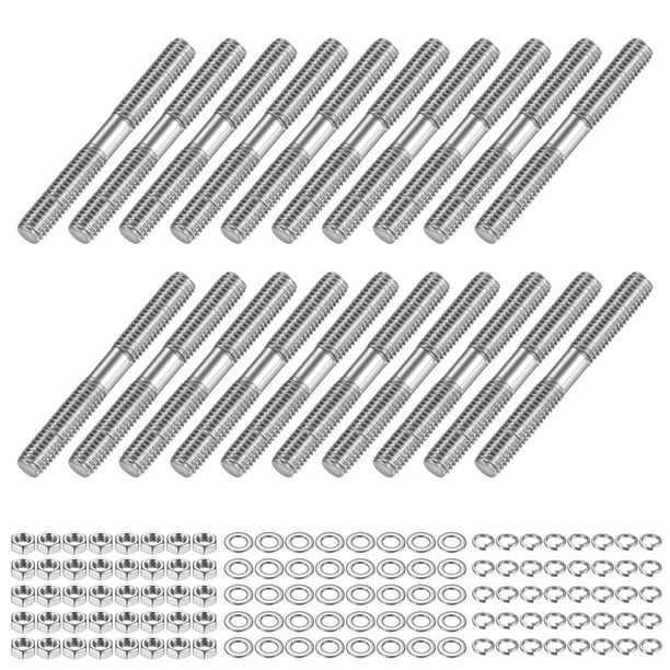 Uxcell 20-Set Estudio Roscado de Doble Extremo Tornillo Tuerca, M5x40mm Acero Inoxidable Varilla de Empuje Doble Extremo con Arandela de Bloqueo y Arandela Plana