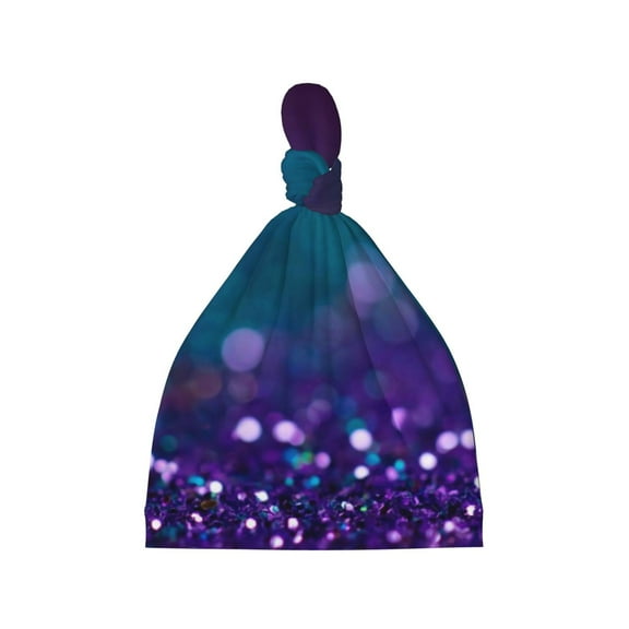 Balery Purple and Green Glitter Pattern Baby Beanie, Knotted Baby Hat, Infant Hat, Newborn Beanie, Adjustable Beanie, Baby Cap, Newborn Headwear