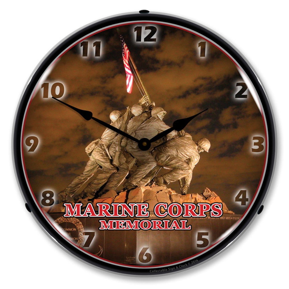 Marine Corps Memorial, Iwo Jima LED Wall Clock, Retro/Vintage, Lighted