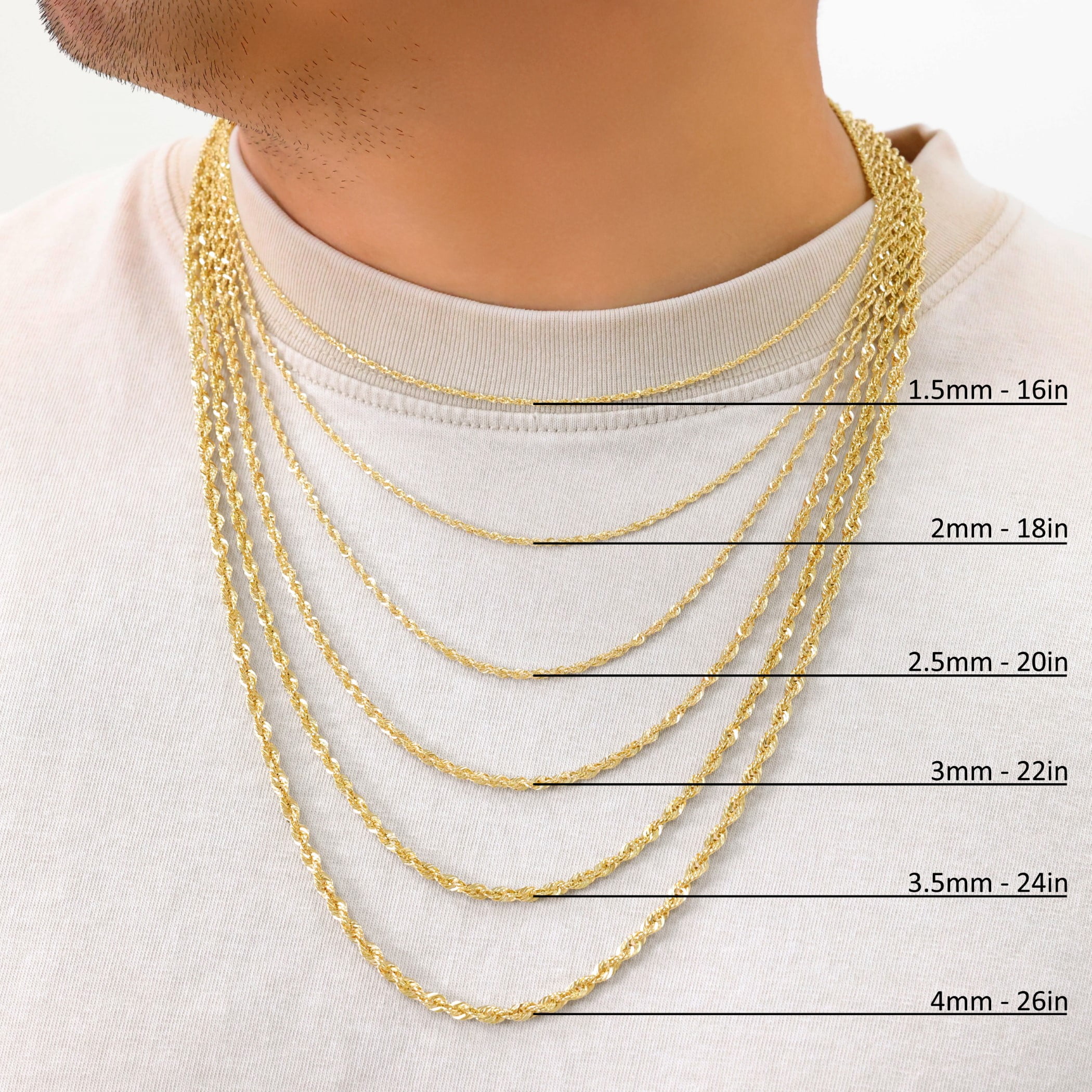 Nuragold 10K Real Yellow Gold Rope Diamond Cut Chain Lightweight Necklace 14"-30" (1.5mm-4mm) Italian Jewelry for Men & Women