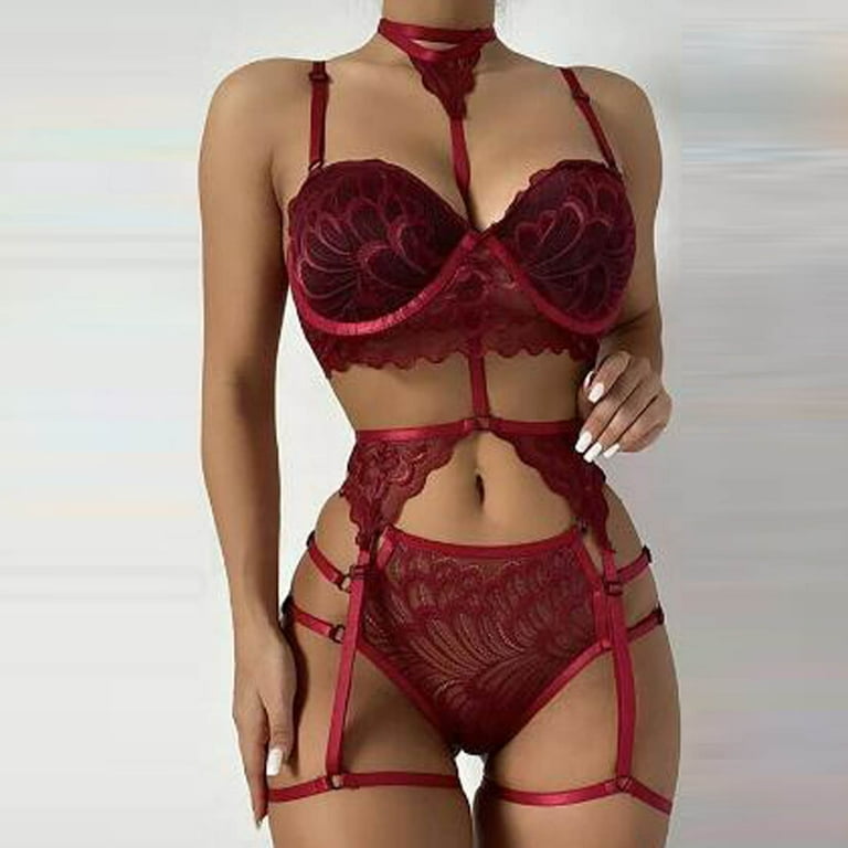 Women's Negligee Strappy Lace Snap Sexy Lingerie Two-piece Set Exotic  Naughty Play Underwear Suit Bra and Panties