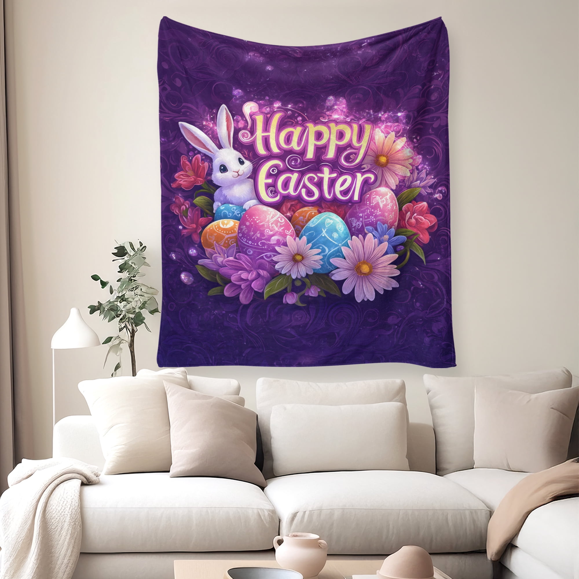 Easter Throw Blanket, Warm Fleece Flannel Bed Blanket, Lightweight Easter Blanket for Sofa Bed Couch 60"x80"
