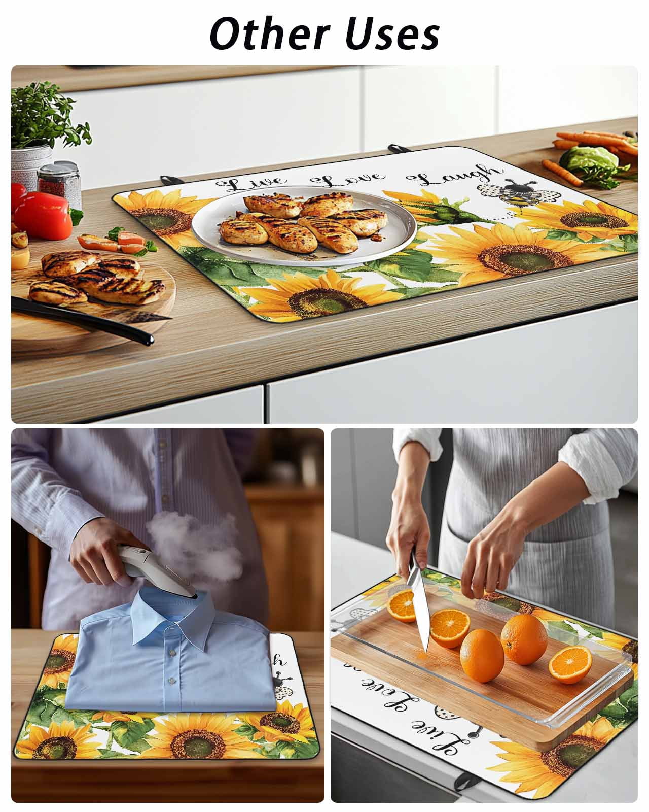 Stove Top Covers for Electric Stove, Sunflower Bee Glass Stovetop Cover Protector, Vintage Yellow Floral Farmhouse Watercolor Induction Cooktop Protector Oven Mat for Kitchen Countertop 24"x21"
