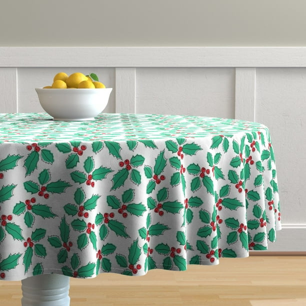 Round Tablecloth Holly Holly Leaves Christmas Foliage Christmas Cotton