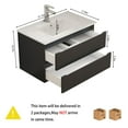 thumbnail image 3 of 32'' Wall Mounted Bathroom Vanity with Sink Combo,2 Drawers,Floating Bathroom Vanity with Rounded Drawer Fronts,Modern Wooden Cabinet with Soft Close System,Ceramic Sink,No Faucet,Black Brown, 3 of 7