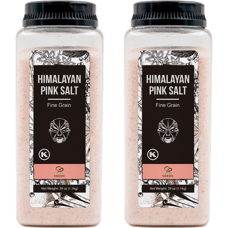 Soeos Himalayan Pink Salt Fine Grain, 2.4lb (38.8oz), 2 Packs total Weight, 77.6 oz.