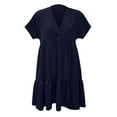 thumbnail image 4 of Daznico Women's V Neck Short Sleeve Tiered Mini Dress, Casual Solid Summer Dress for Everyday Wear,XXL, 4 of 5