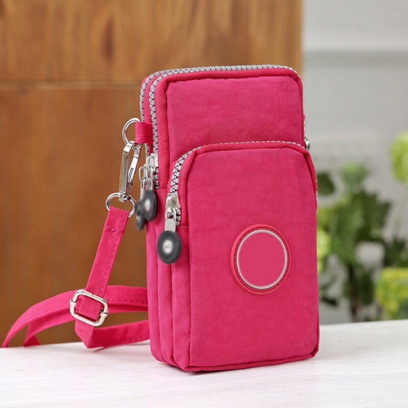 Outdoor Sports 3 Layers Storage Zipper Waterproof Nylon Crossbody Wrist Shoulder Bag Cell Phone