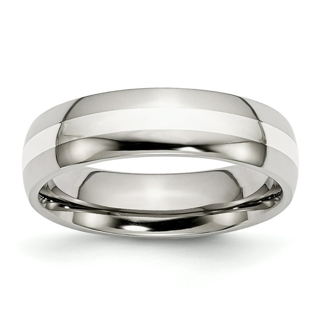 Stainless Steel 925 Sterling Silver Inlay 6mm Wedding Band Ring Man Precious Metal For Dad Mens For Him