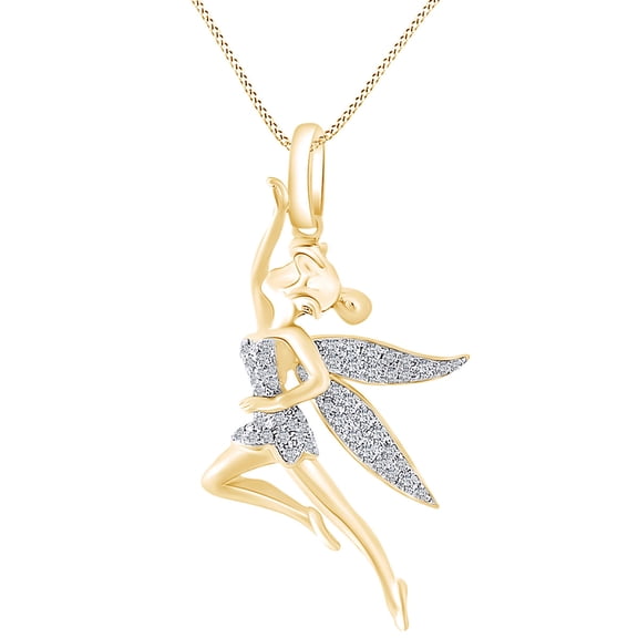 AFFY 0.34 Carat Round Shape White Natural Diamond Tinker Bell Pendant Necklace 14k Solid Yellow Gold