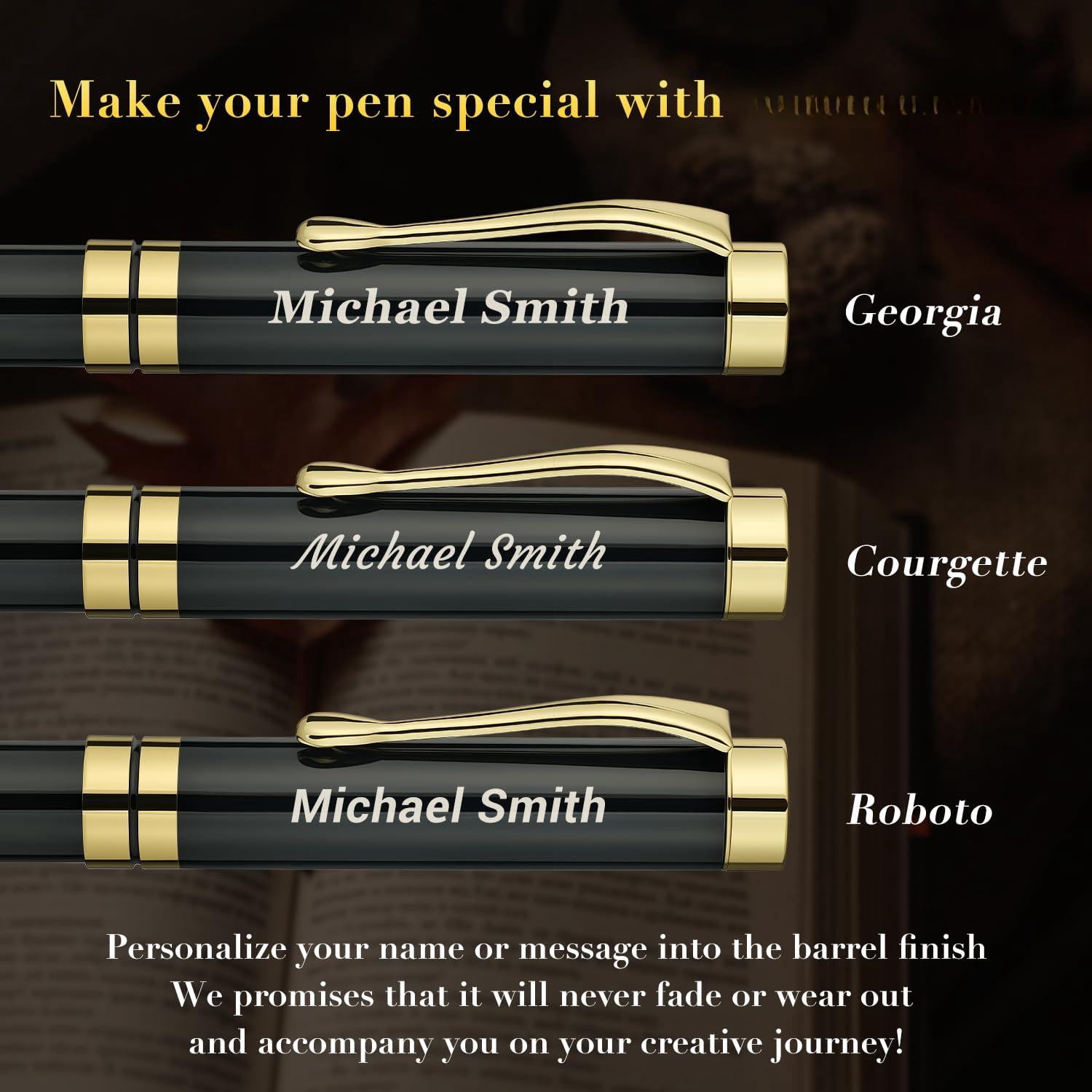 Personalized Ballpoint Pens  Stunning Black Chrome Metal Pen With Golden Trim Ball Gift Set For Men & Women Executive Office Nice Pens-gift Box 0.5mm Extra Refill