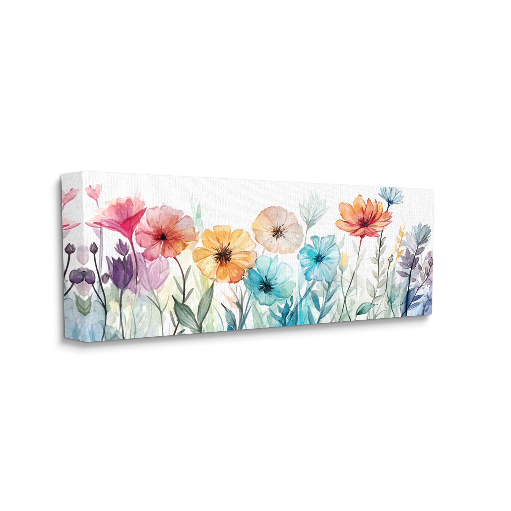 Stupell Industries Rainbow Hued Blossoms Botanical & Floral Painting Gallery Wrapped Canvas Art Print Wall Art, 24 x 10