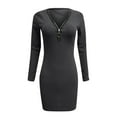 thumbnail image 4 of JGGSPWM Women's Ribbed Knit Mini Dress Zipper Front Long Sleeves Casual Pure Color Hip Dresses Black 2XL, 4 of 5
