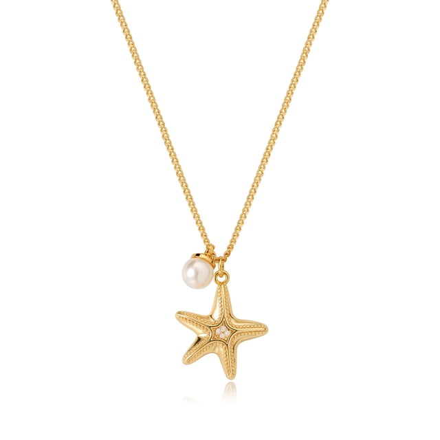 Collar MTMY con Colgante de Estrella de Mar y Perla con Baño de Oro