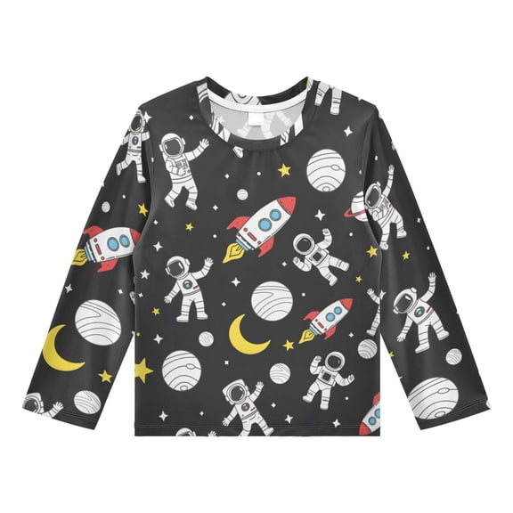 Astronaut Space Pattern Boys' Rash Guard Shirts UPF 50 Plus Sun Protection Short Sleeve Swim Tees 3T