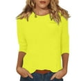 thumbnail image 1 of DENGDENG T-Shirts pour Femmes Grande Taille à Manches 3/4 Violet Décontracté Col Ras du Cou T-Shirts Liquidation Coude Chemises d'Été Boho Blouses Trois Quarts Chandail de Travail Haut avec Poche Jaune P, 1 of 9