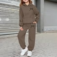 thumbnail image 3 of Boy's Girl's Trendy Dance Sweatsuits 2 Piece Kids Sports Hoodie Sweatshirts and Jogger Trackpants Running Exercise Set,Coffee 3-4 Years, 3 of 4