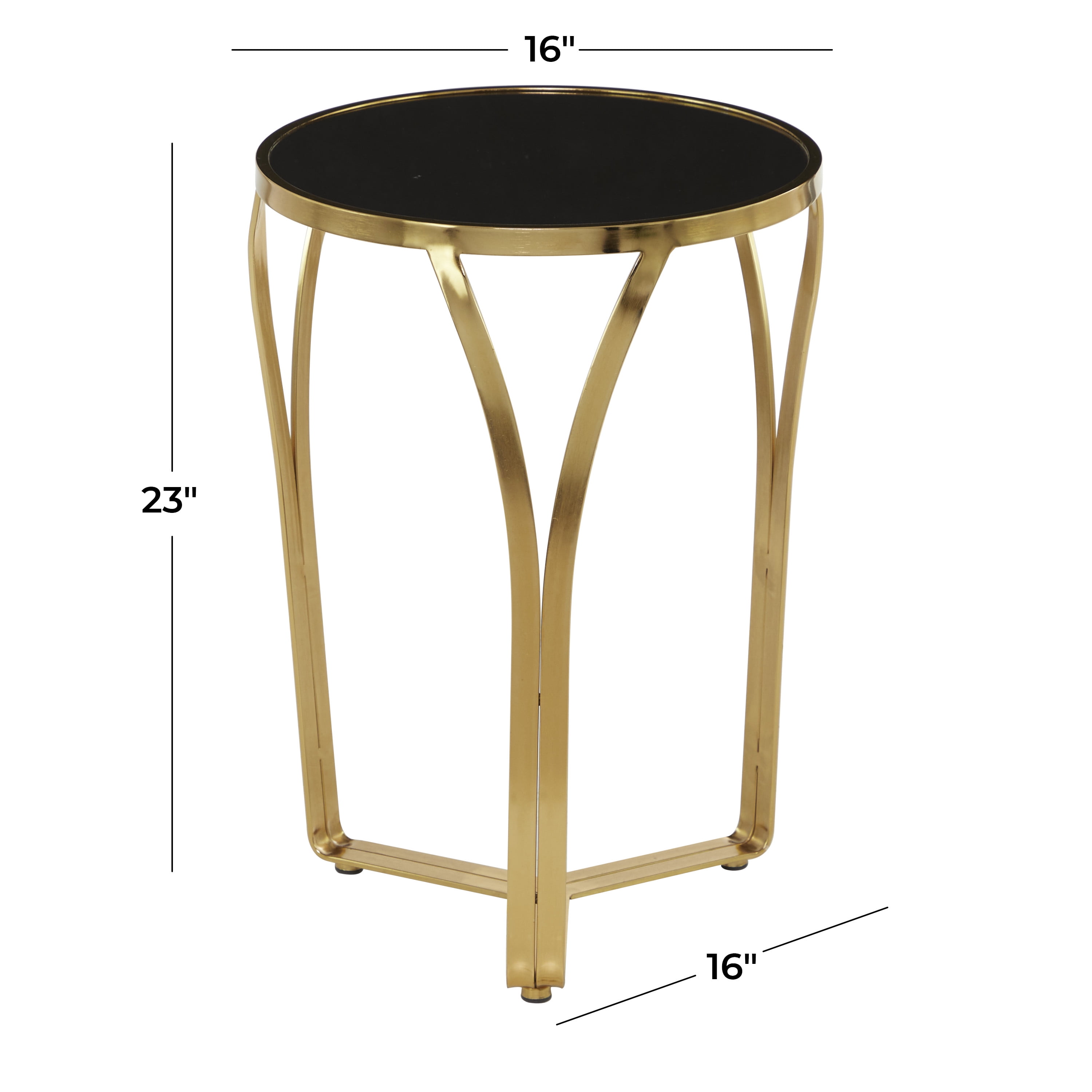 DecMode 16" x 23" Gold Metal Accent Table with Black Top, 1-Piece