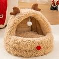 thumbnail image 4 of SCNOR Christmas Reindeer Cat Bed, Warm Plush Winter Pet Bed for Cats Up to 15 lbs, Semi-Enclosed Washable Small Dog Bed with Hanging Toy, 4 of 6