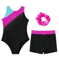 thumbnail image 3 of YONGHS Gymnastics Leotards for Girls Sleeveless Shiny Rhinestone Bodysuit with Shorts Hairband Set Hot Pink 14, 3 of 5