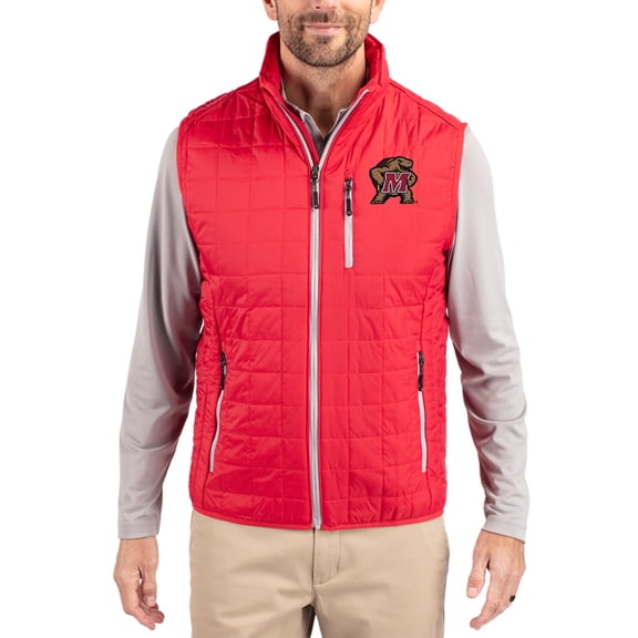 Men's-Cutter & Buck  Red Maryland Terrapins Rainier Eco Insulated PrimaLoft Full-Zip Puffer Vest