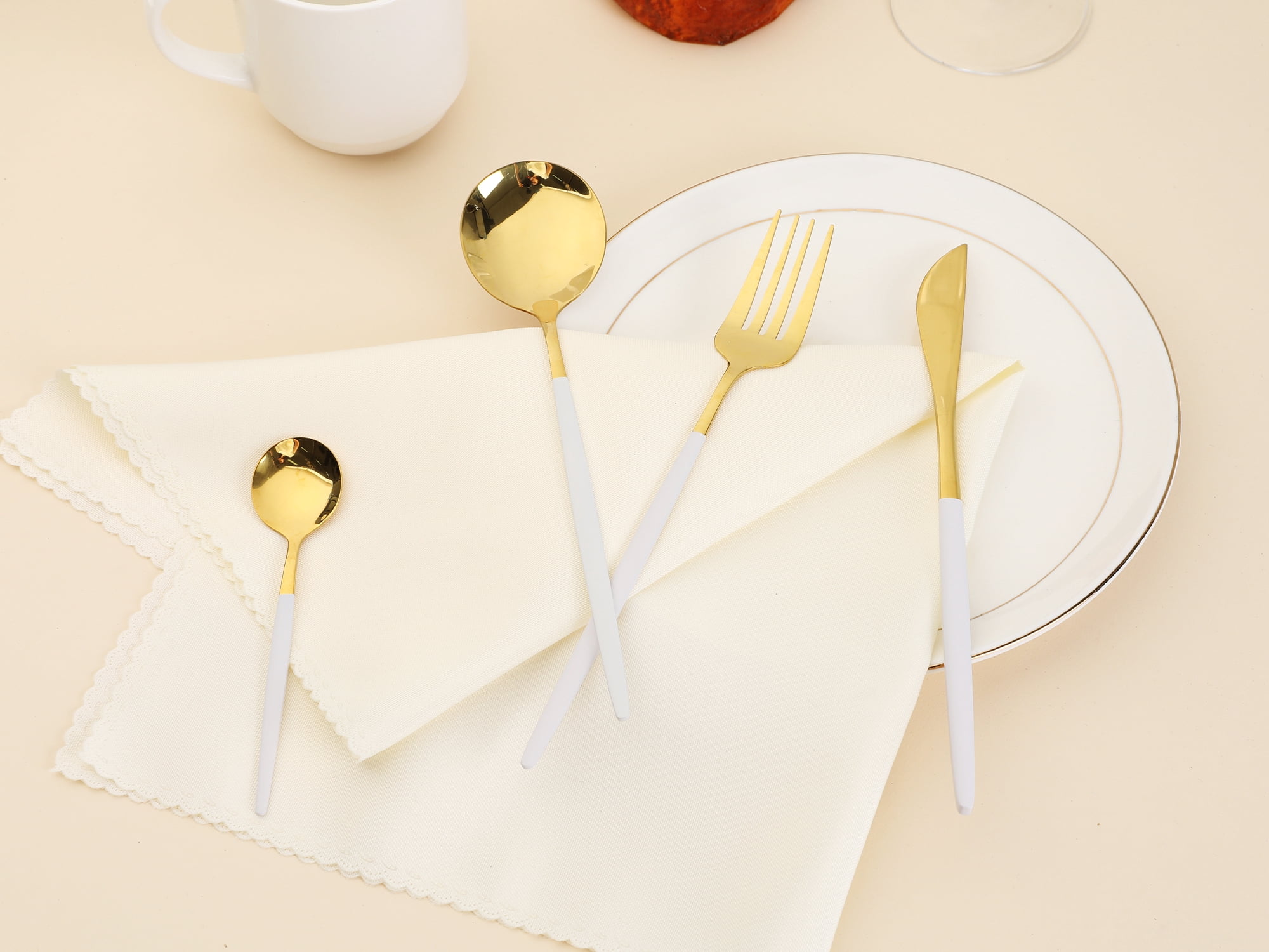 Unique Bargains Stainless Steel Flatware Set White 4 Pcs
