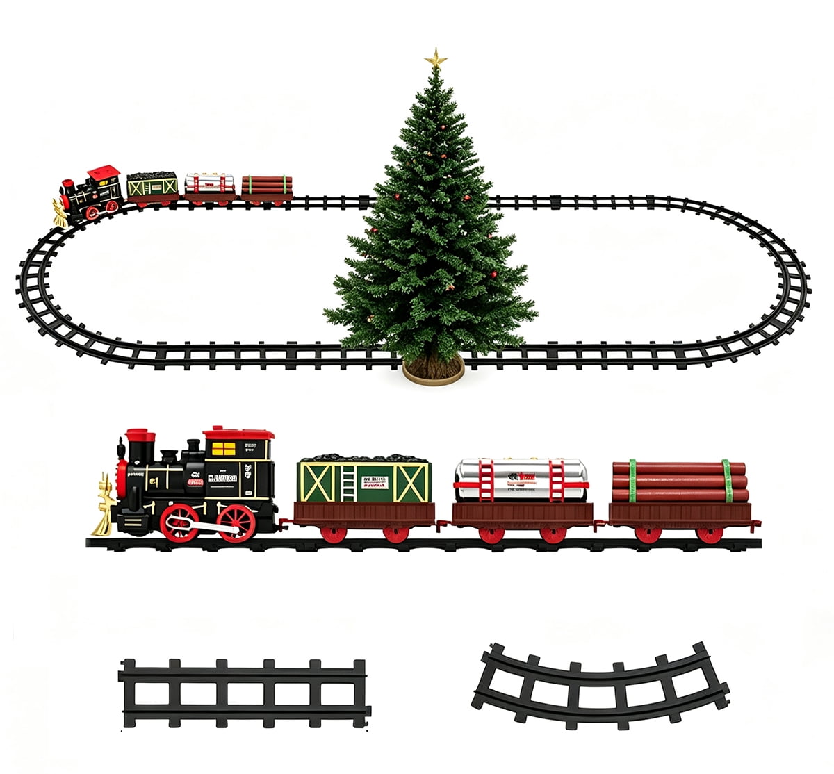 Disney Mickey Mouse Christmas Train Set, 12pc, Red Plastic