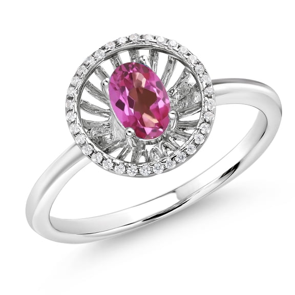 Gem Stone King 925 Sterling Silver Pink Mystic Topaz Ring for Women (0.98 Cttw, Oval 6X4MM, Gemstone Birthstone, Size 9)