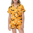 thumbnail image 5 of Gelikeya Tween Pajamas 10-12 Halloween Pajamas Button Down Shirts Shorts 2pc Outfits Halloween Nighie Gifts Teen Girl Clothes 2-13Y (Orange, 10-11 Years), 5 of 5