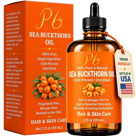 Sea Buckthorn Oil, 100% Pure Cold-Pressed Unrefined, Face, Hair & Scalp Moisturizer, 2 fl oz
