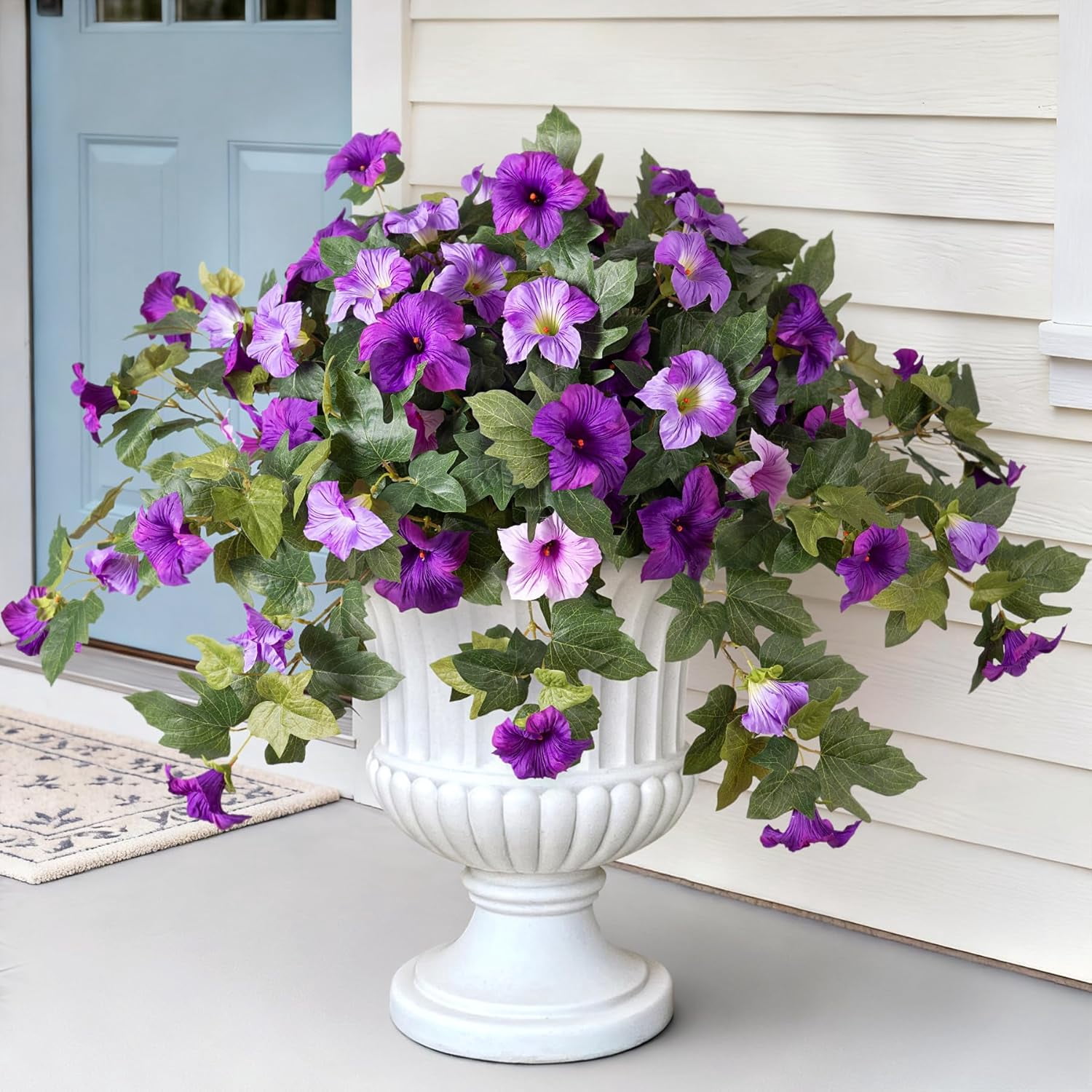 KUNPENG 2 Pcs Artificial Petunia Flowers for Outdoor, UV Resistant Faux Flowers Realistic Flowers Silk Floral Arrangement for Garden Porch Window Box Hanging Basket & Home Patio Decor