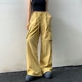 thumbnail image 5 of Hiking Pants Women, Audhol Pull Rope High Waist Elastic Waist Wide Leg Work Pants for Women Loose Pants Dance Pants Hiking Cargo Pants Women Yellow M, 5 of 5
