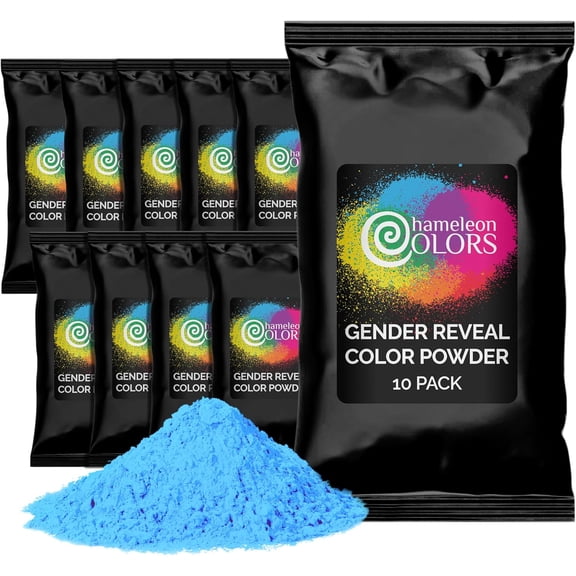 Chameleon Colors Blue Gender Reveal Powder - Individual Easy-Open Bags of Blue Color Chalk Powder with Blackout Packaging - for Photography, Baby Boy Gender Reveal and More - 10 Pack of 70g Bags