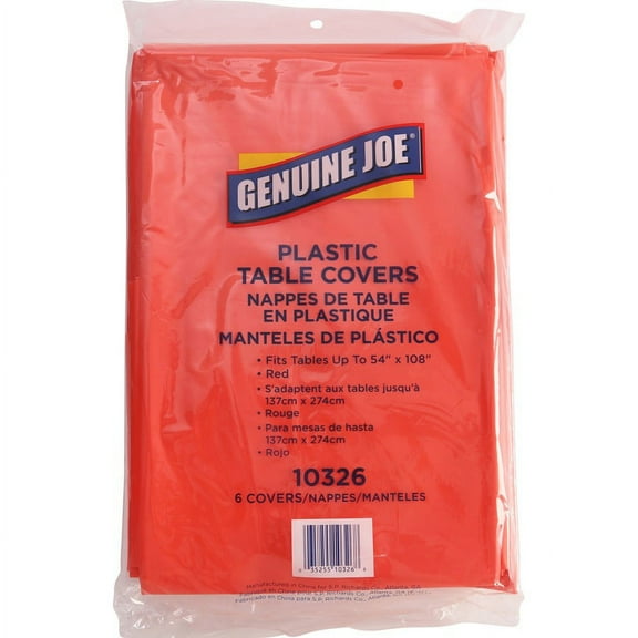 Genuine Joe Plastic Rectangular Table Covers - 108" Length x 54" Width - Plastic - Red - 6 / Pack | Bundle of 2 Packs