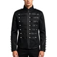 thumbnail image 2 of Men's Steampunk Military Jacket Vintage Marching Band Drummer Costume Gothic Hussar Coat with Metallic Buttons Zipper Front Halloween Parade Cosplay, 2 of 8